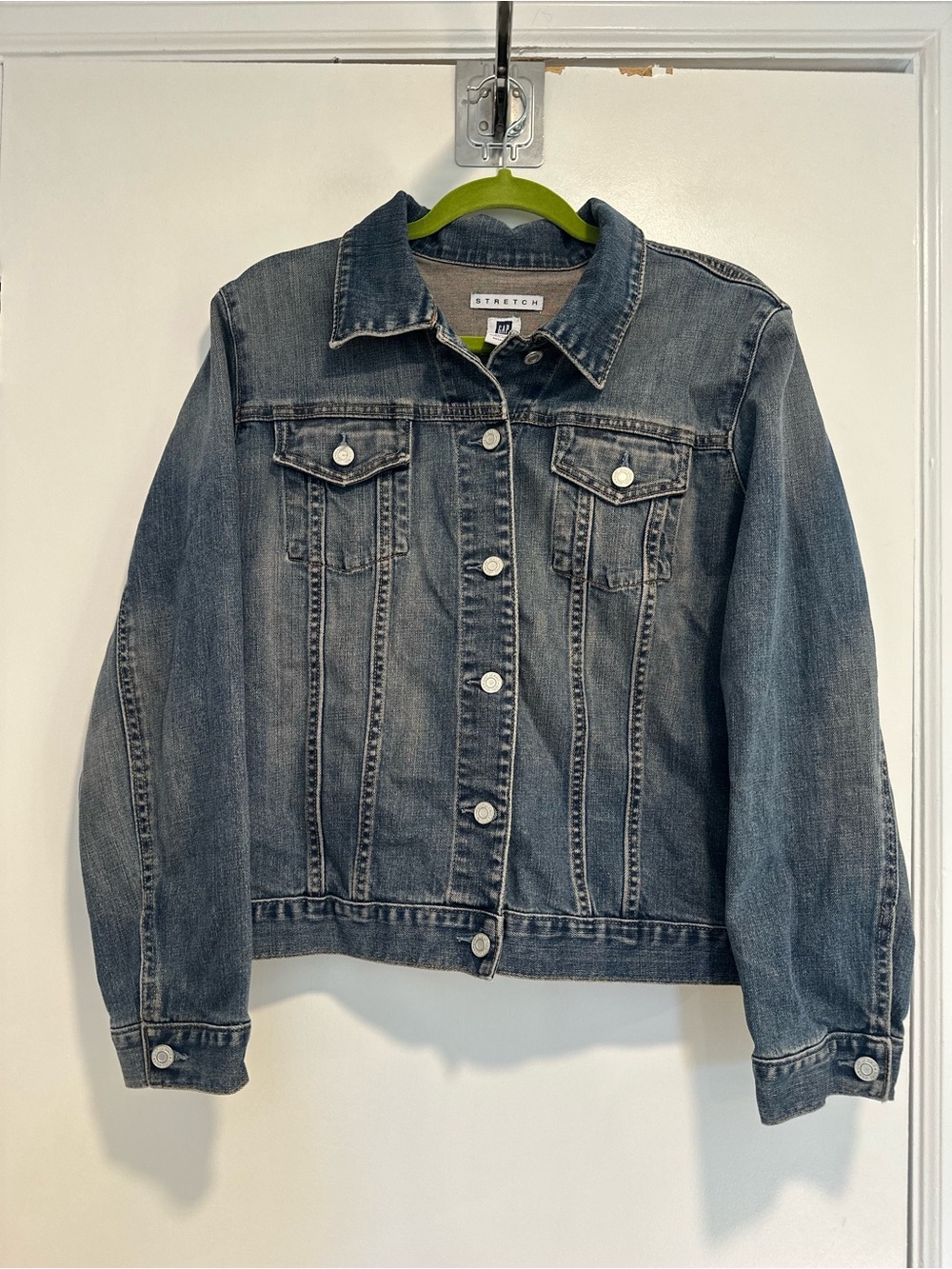 GAP Y2K Dark Wash SzXL Stretch Denim Icon Trucker Jacket Gorpcore Preppy